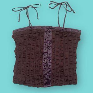 Sheer Ruffle Lace Up Top